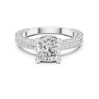 Vintage Cushion Cut Diamond Engagement Ring with Milgrain Band