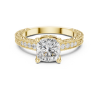 Vintage Cushion Cut Diamond Engagement Ring with Milgrain Band