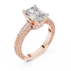 Vintage Emerald Cut Diamond Engagement Ring with Milgrain Band