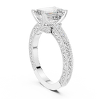 Vintage Emerald Cut Diamond Engagement Ring with Milgrain Band