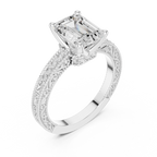 Vintage Emerald Cut Diamond Engagement Ring with Milgrain Band