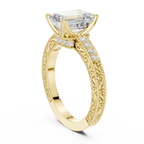 Vintage Emerald Cut Diamond Engagement Ring with Milgrain Band