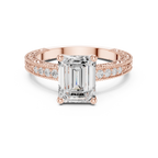 Vintage Emerald Cut Diamond Engagement Ring with Milgrain Band