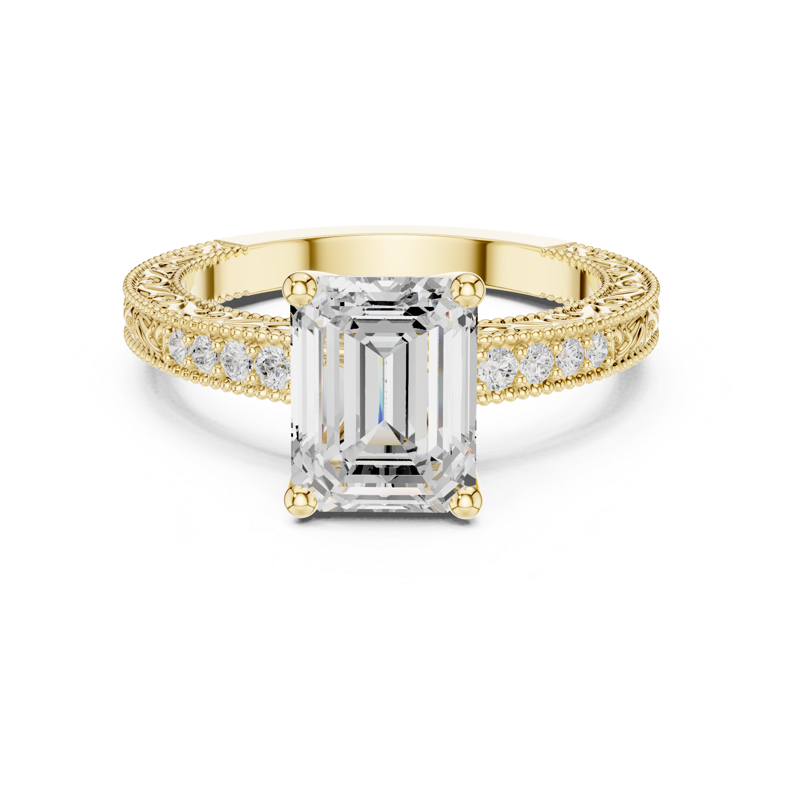 Vintage Emerald Cut Diamond Engagement Ring with Milgrain Band