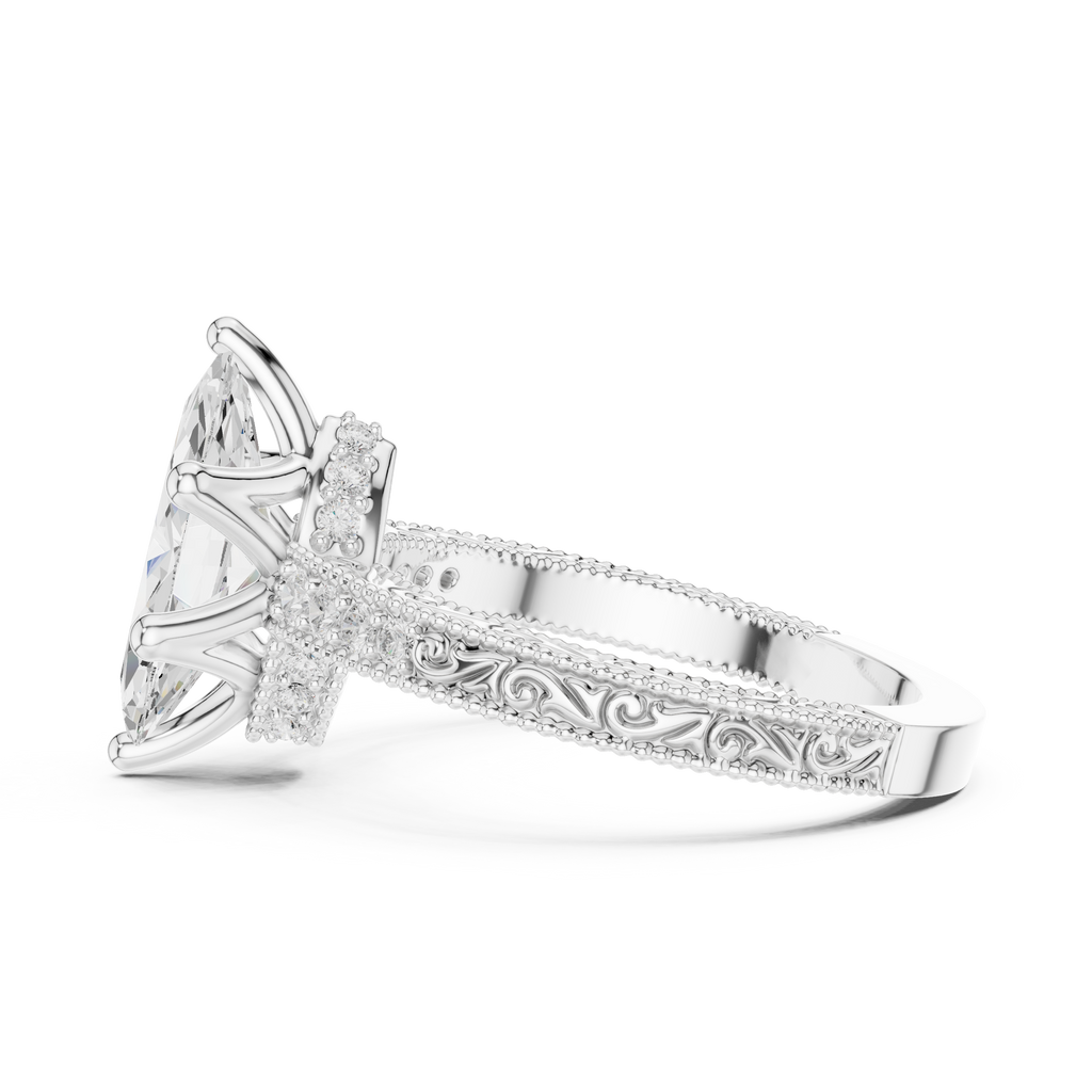 Vintage Marquise Cut Diamond Engagement Ring with Milgrain & Filigree Details