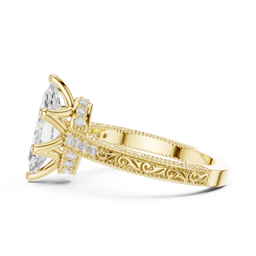 Vintage Marquise Cut Diamond Engagement Ring with Milgrain & Filigree Details