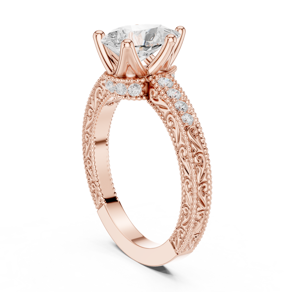 Vintage Pear Cut Diamond Engagement Ring with Filigree Milgrain Band