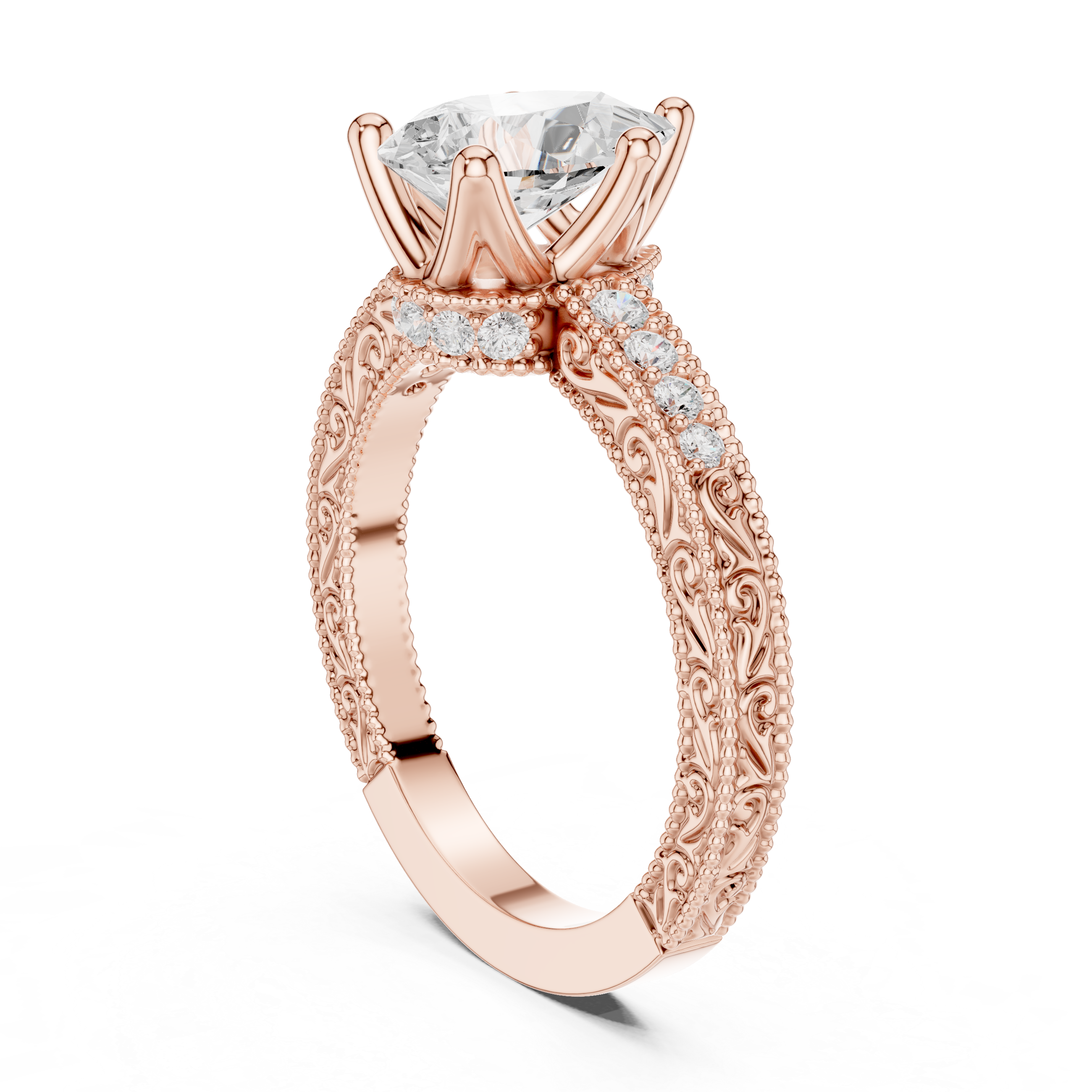 Vintage Pear Cut Diamond Engagement Ring with Filigree Milgrain Band