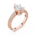 Vintage Pear Cut Diamond Engagement Ring with Filigree Milgrain Band
