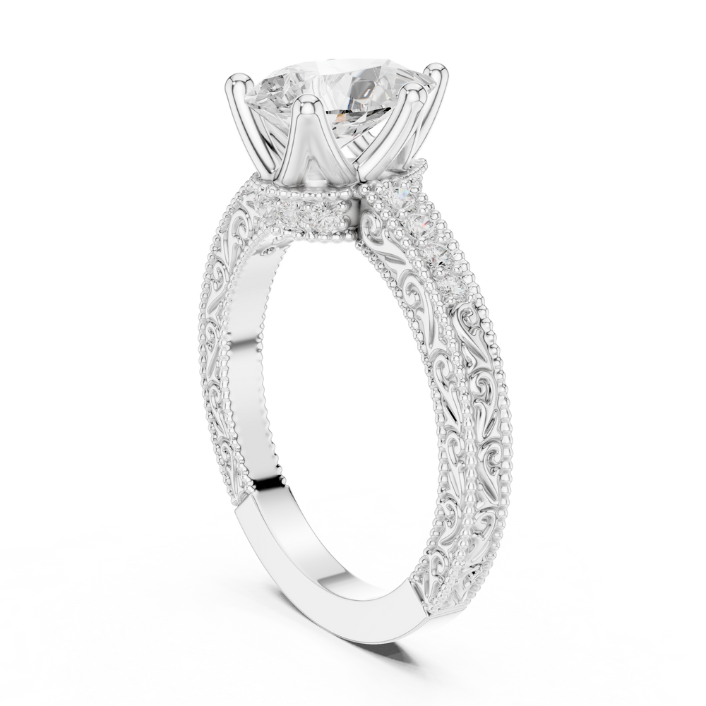 Vintage Pear Cut Diamond Engagement Ring with Filigree Milgrain Band
