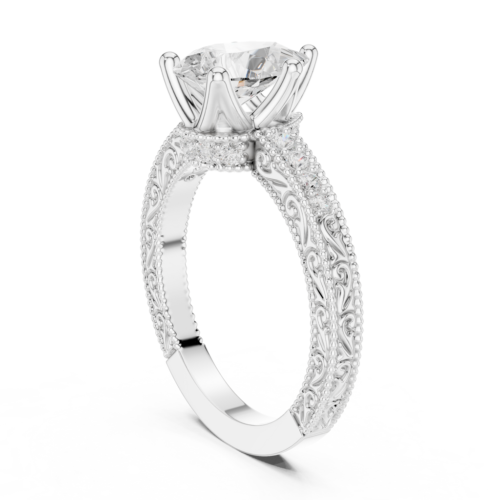 Vintage Pear Cut Diamond Engagement Ring with Filigree Milgrain Band