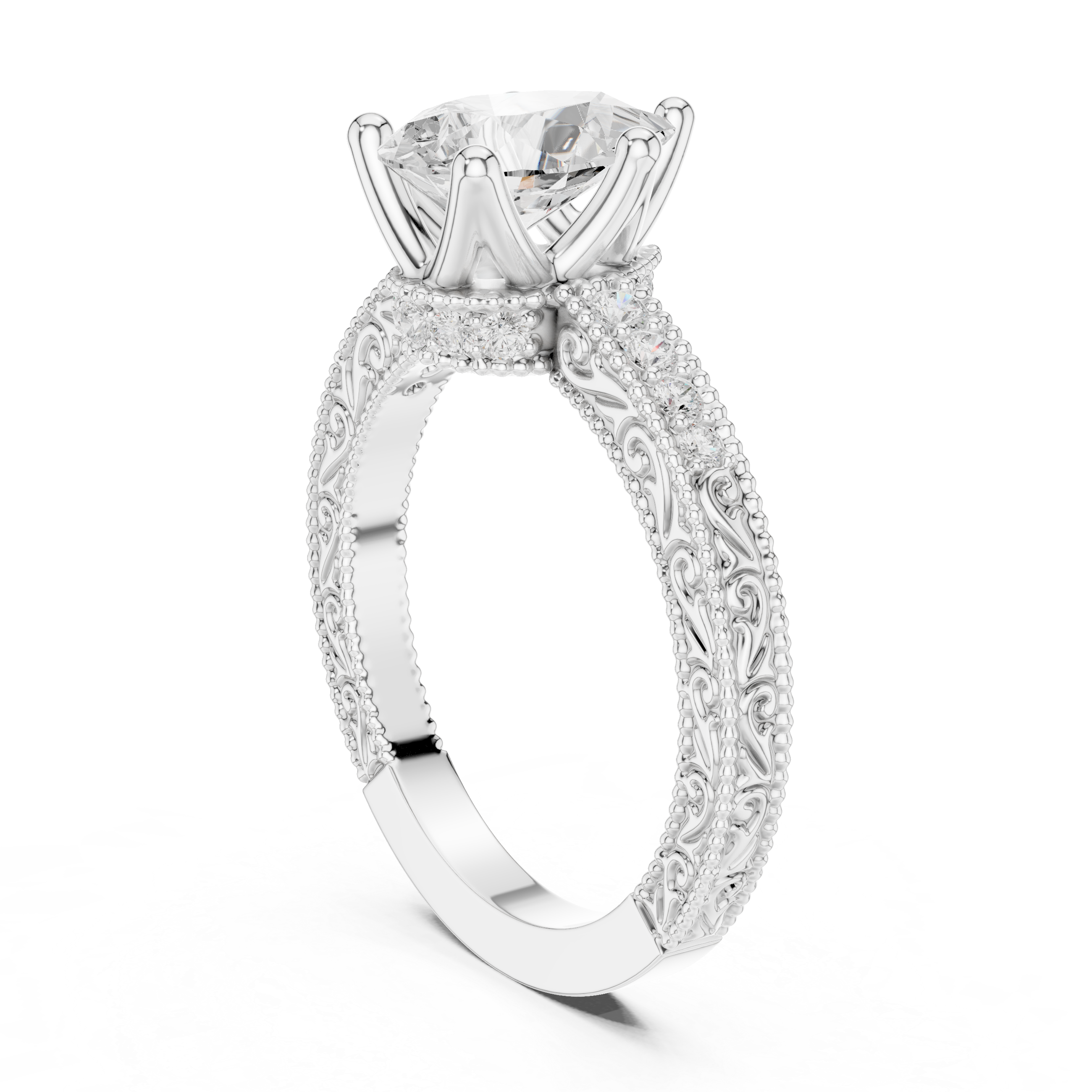 Vintage Pear Cut Diamond Engagement Ring with Filigree Milgrain Band