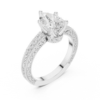 Vintage Pear Cut Diamond Engagement Ring with Filigree Milgrain Band
