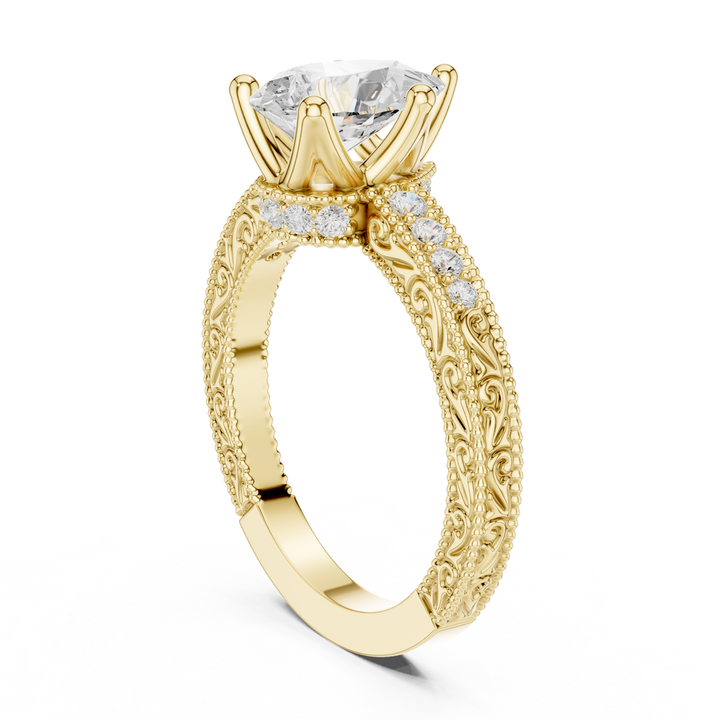 Vintage Pear Cut Diamond Engagement Ring with Filigree Milgrain Band