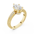 Vintage Pear Cut Diamond Engagement Ring with Filigree Milgrain Band