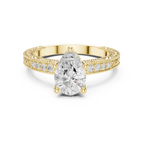 Vintage Pear Cut Diamond Engagement Ring with Filigree Milgrain Band