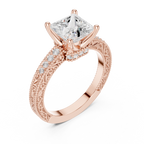 Vintage Princess Cut Diamond Engagement Ring with Filigree Milgrain Setting