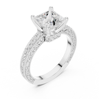 Vintage Princess Cut Diamond Engagement Ring with Filigree Milgrain Setting