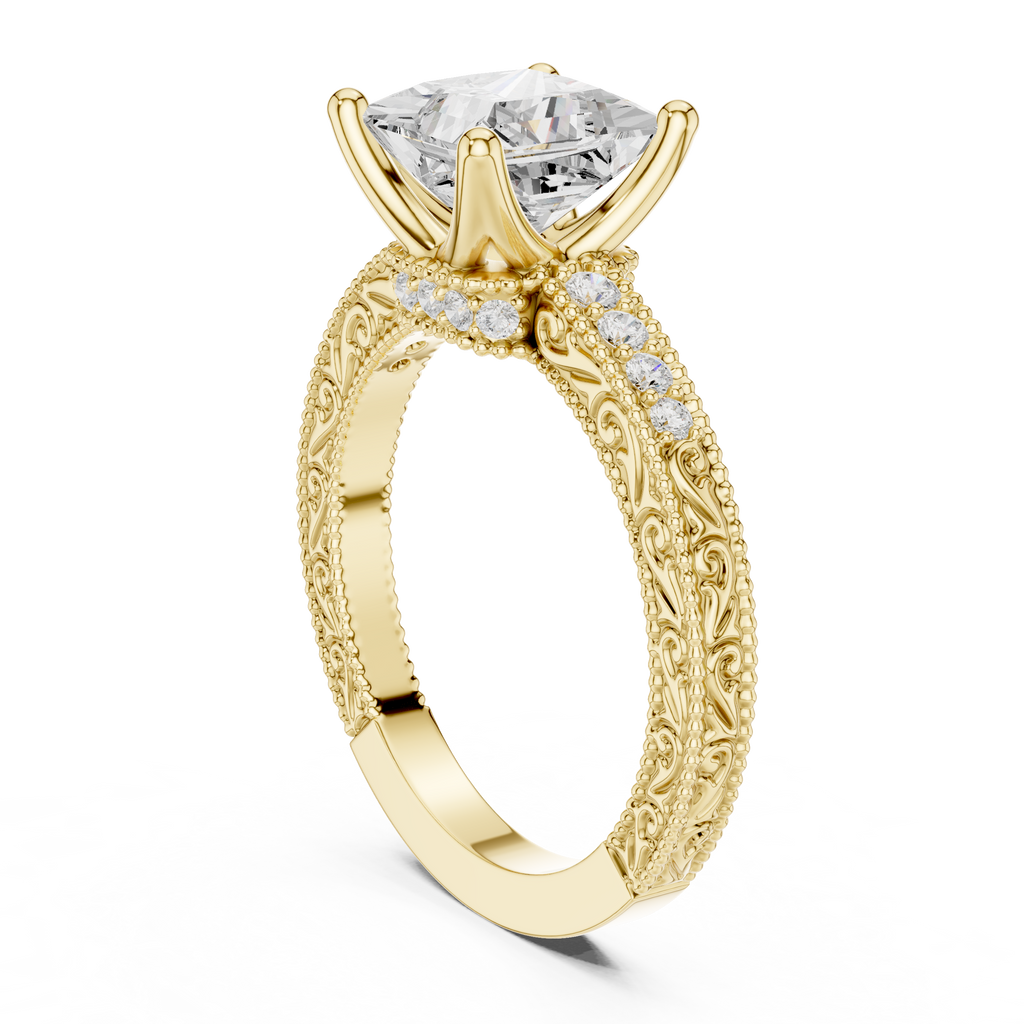 Vintage Princess Cut Diamond Engagement Ring with Filigree Milgrain Setting