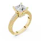 Vintage Princess Cut Diamond Engagement Ring with Filigree Milgrain Setting