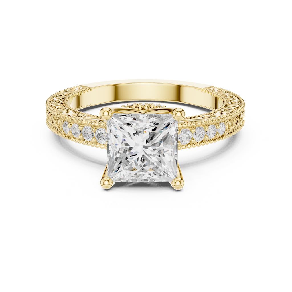 Vintage Princess Cut Diamond Engagement Ring with Filigree Milgrain Setting
