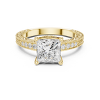 Vintage Princess Cut Diamond Engagement Ring with Filigree Milgrain Setting