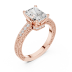 Vintage Radiant Cut Diamond Engagement Ring with Filigree Milgrain Band