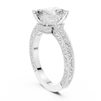 Vintage Radiant Cut Diamond Engagement Ring with Filigree Milgrain Band