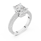 Vintage Radiant Cut Diamond Engagement Ring with Filigree Milgrain Band