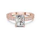 Vintage Radiant Cut Diamond Engagement Ring with Filigree Milgrain Band
