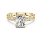 Vintage Radiant Cut Diamond Engagement Ring with Filigree Milgrain Band