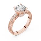 Vintage Round Cut Diamond Engagement Ring with Filigree Milgrain Band