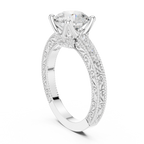 Vintage Round Cut Diamond Engagement Ring with Filigree Milgrain Band