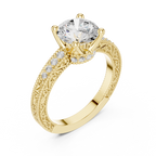 Vintage Round Cut Diamond Engagement Ring with Filigree Milgrain Band