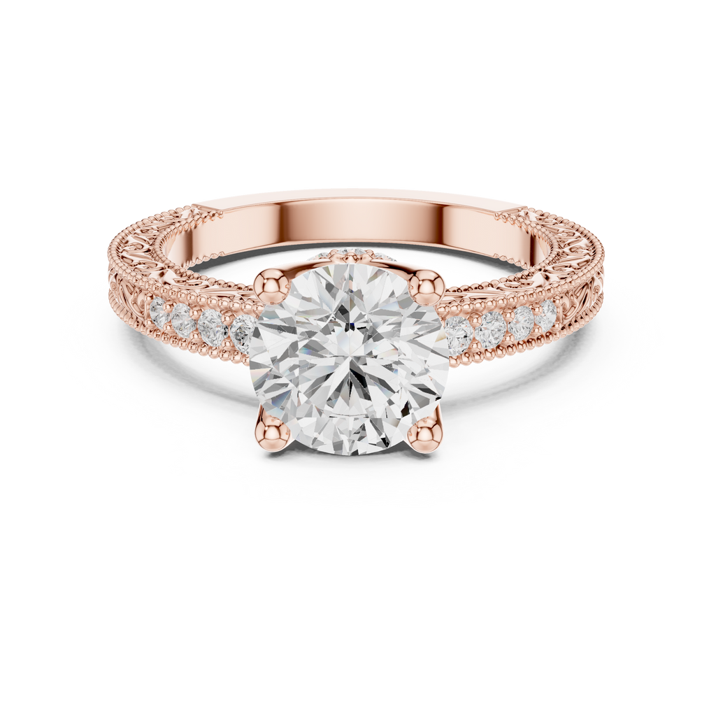 Vintage Round Cut Diamond Engagement Ring with Filigree Milgrain Band