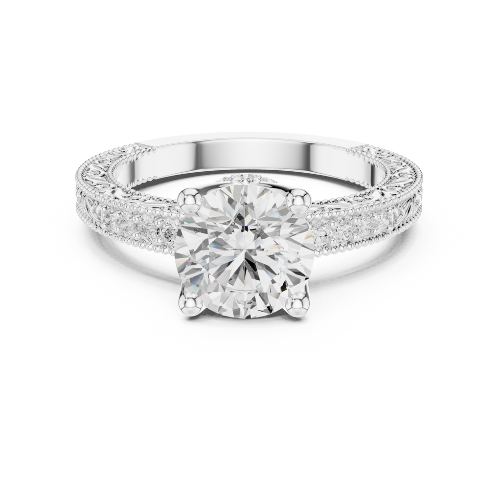 Vintage Round Cut Diamond Engagement Ring with Filigree Milgrain Band
