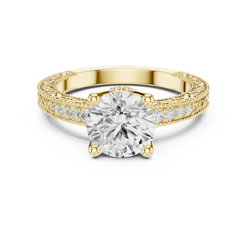 Vintage Round Cut Diamond Engagement Ring with Filigree Milgrain Band
