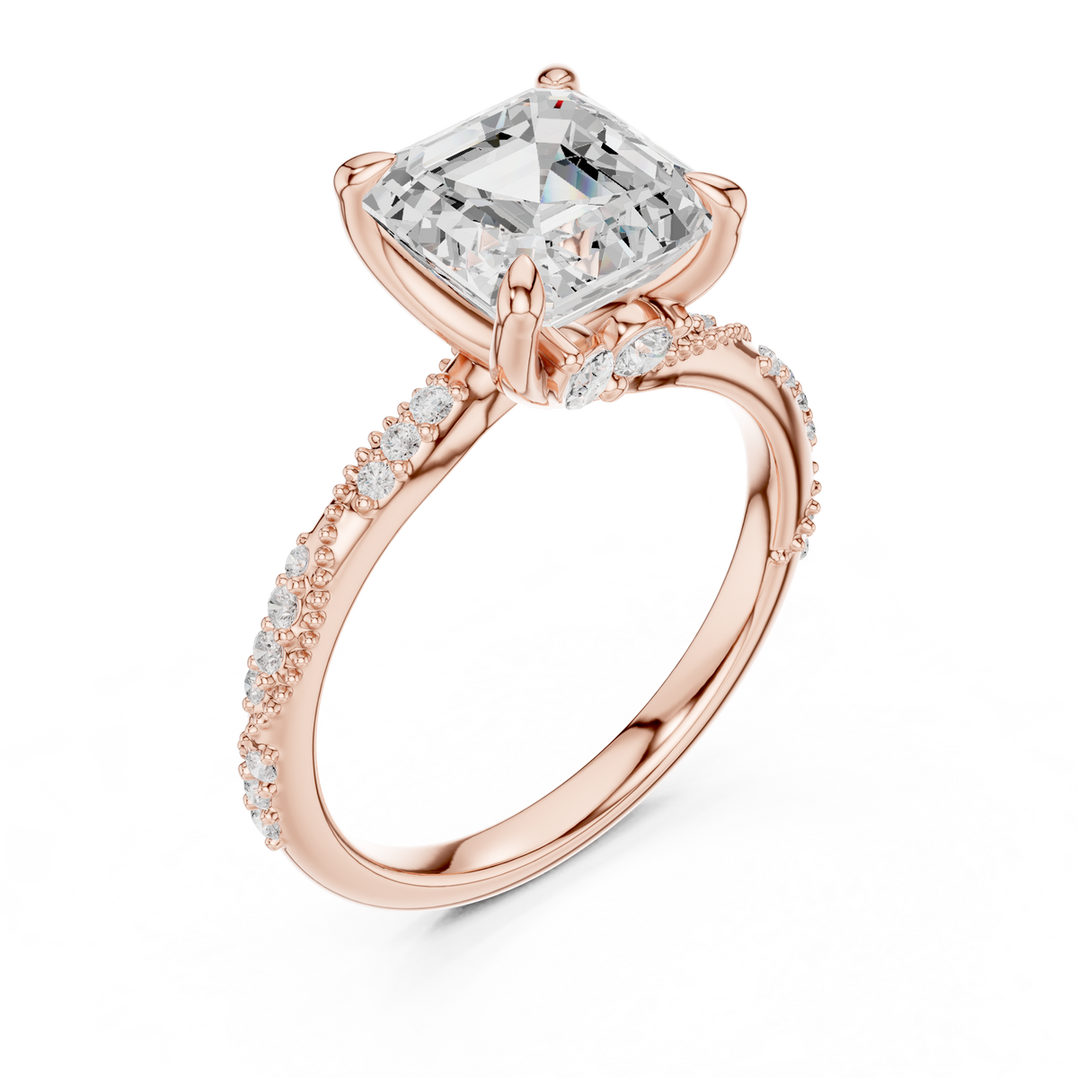Asscher Cut Diamond Engagement Ring with Hidden Marquise Accents – view 7 of 12, lab grown diamond ring | Jewelix Atelier