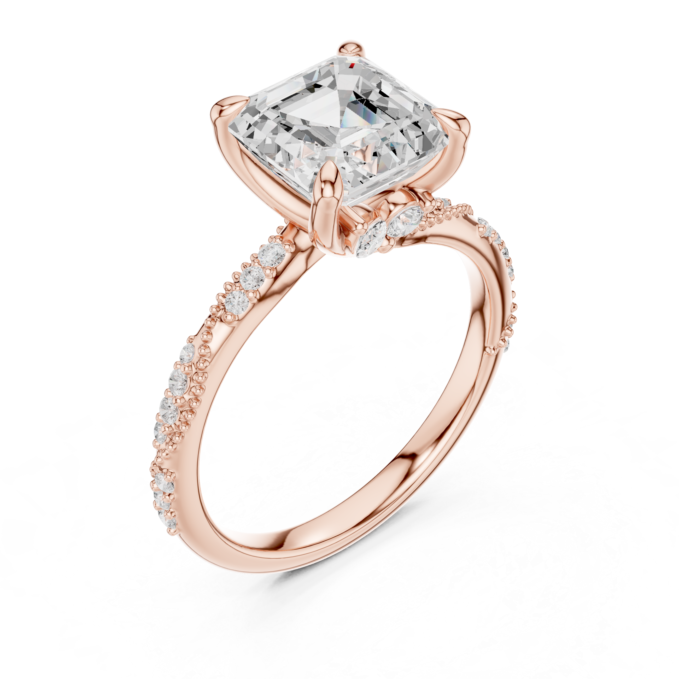 Asscher Cut Diamond Twisted Pavé Engagement Ring