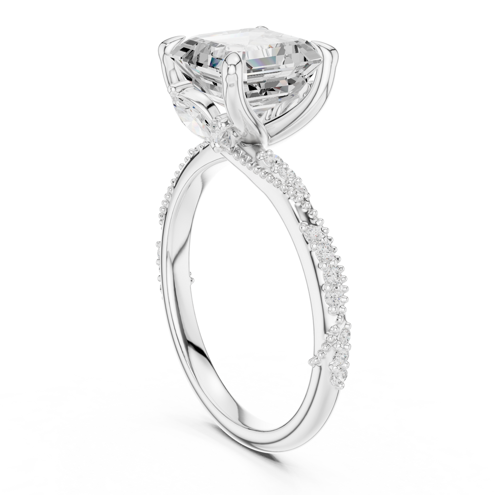 2.93 CT Asscher Cut Diamond Engagement Ring with Hidden Marquise Accents