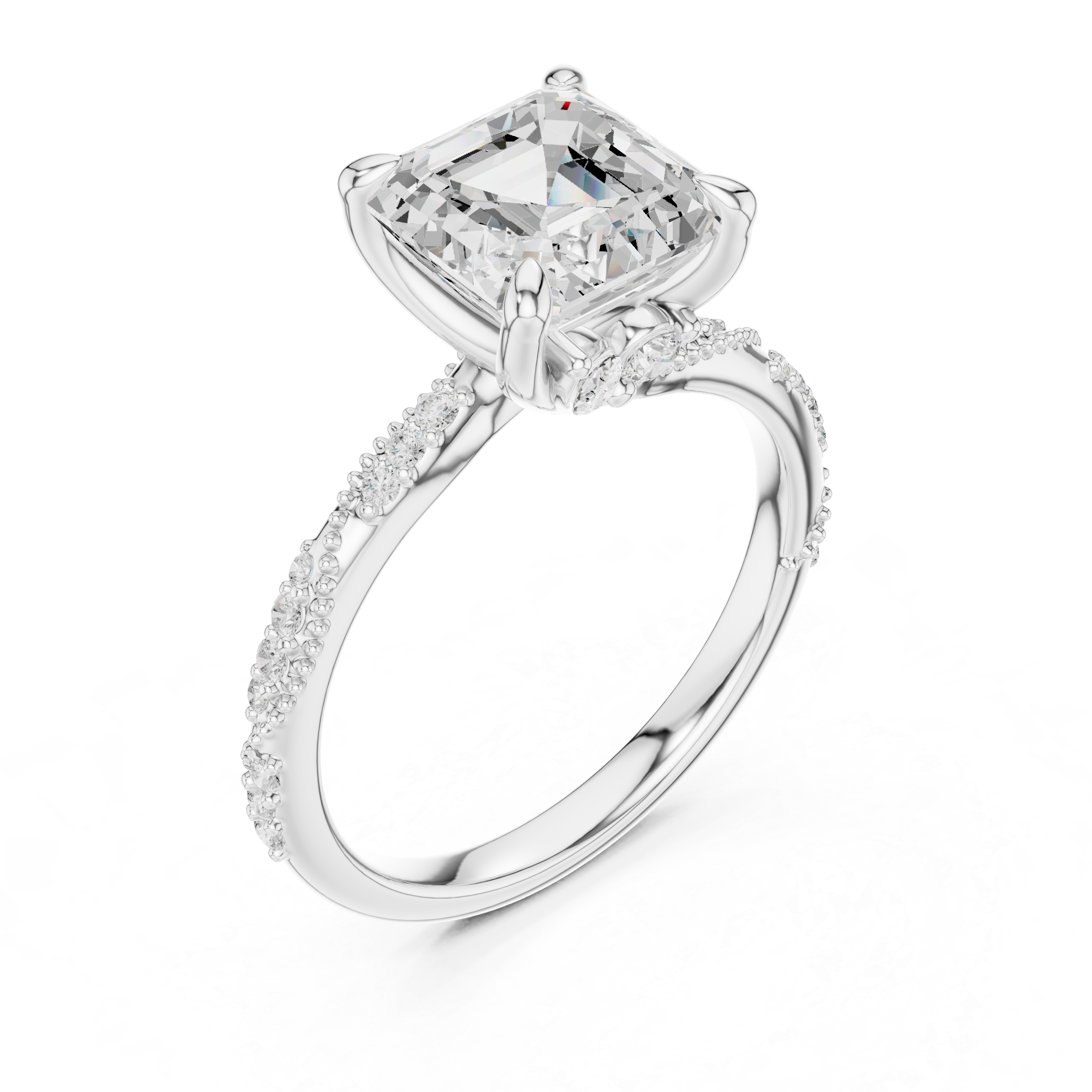 2.93 CT Asscher Cut Diamond Engagement Ring with Hidden Marquise Accents