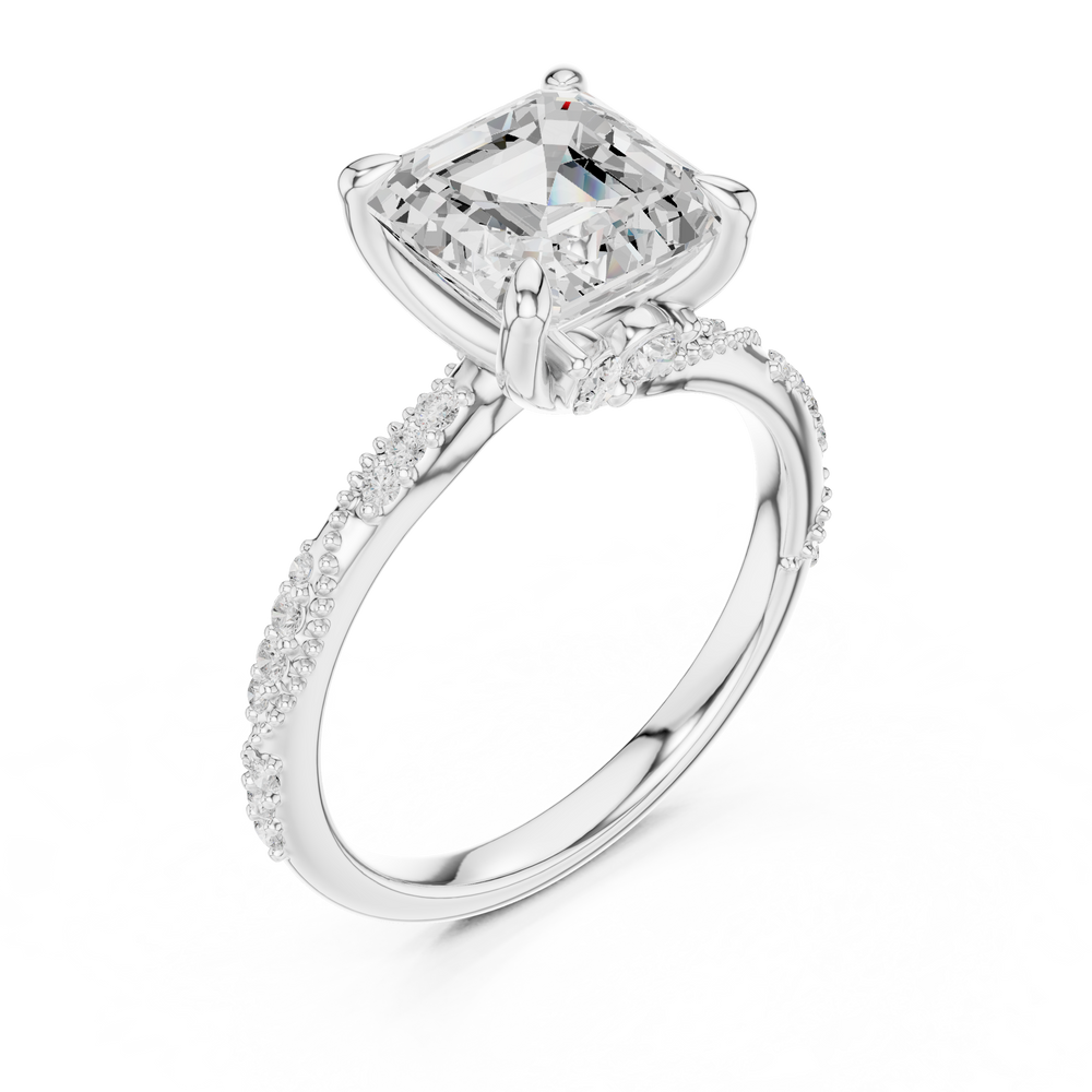 Asscher Cut Diamond Twisted Pavé Engagement Ring