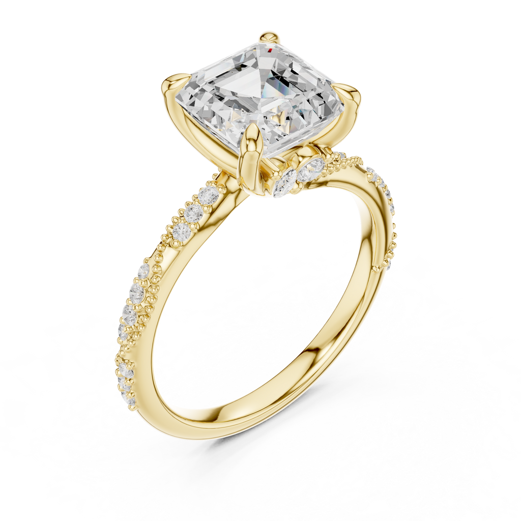 2.93 CT Asscher Cut Diamond Engagement Ring with Hidden Marquise Accents