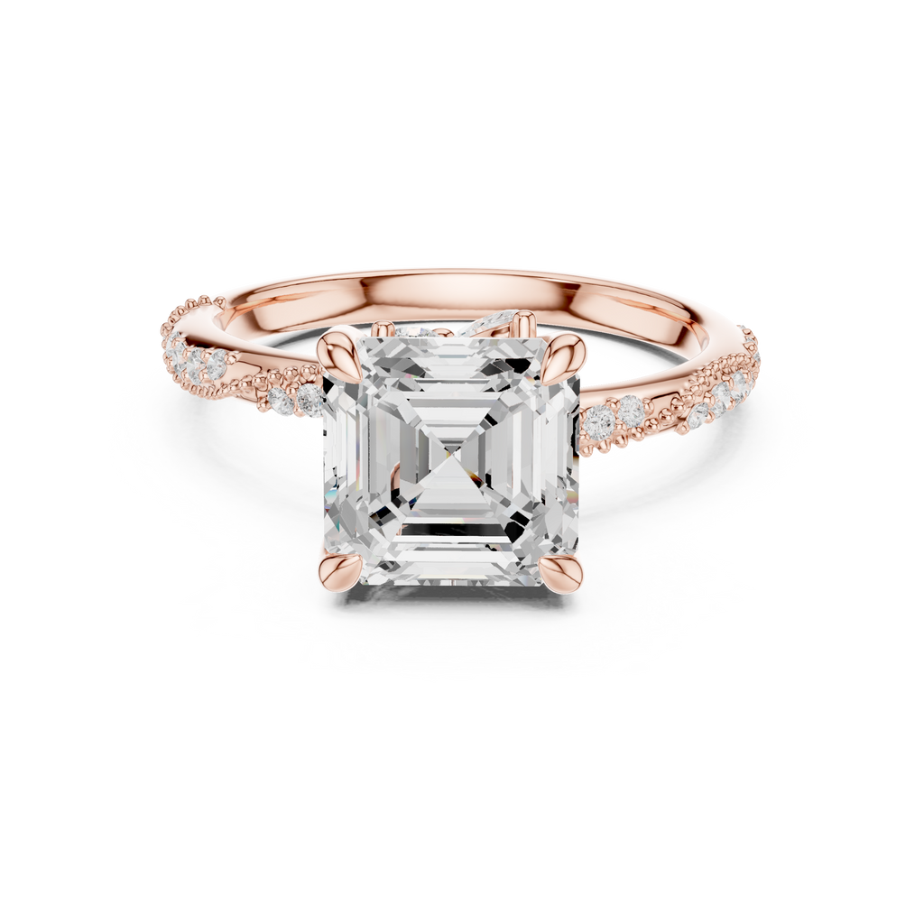 Asscher Cut Diamond Twisted Pavé Engagement Ring