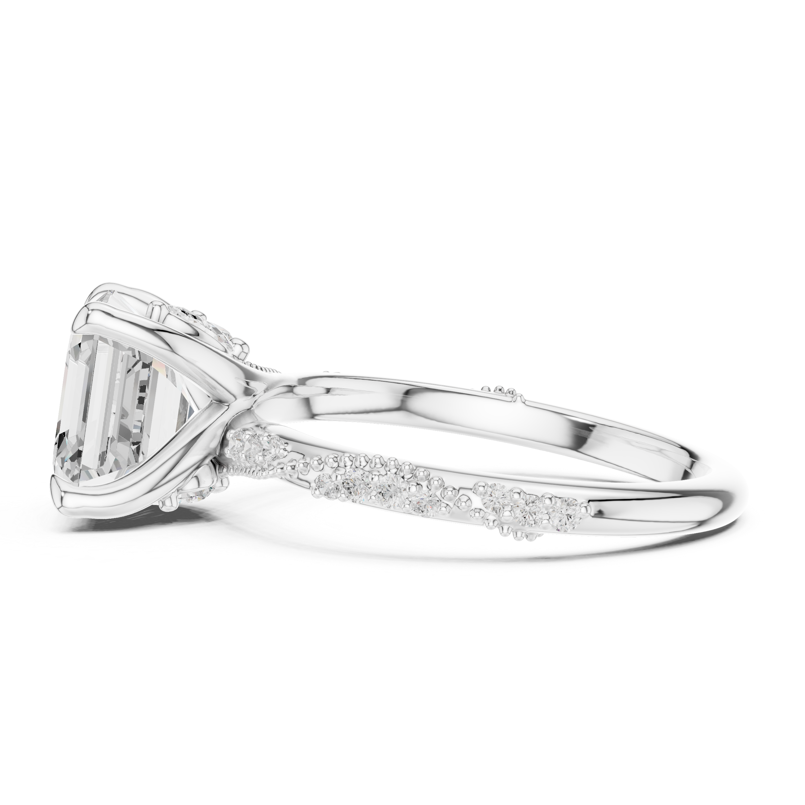 Asscher Cut Diamond Twisted Pavé Engagement Ring