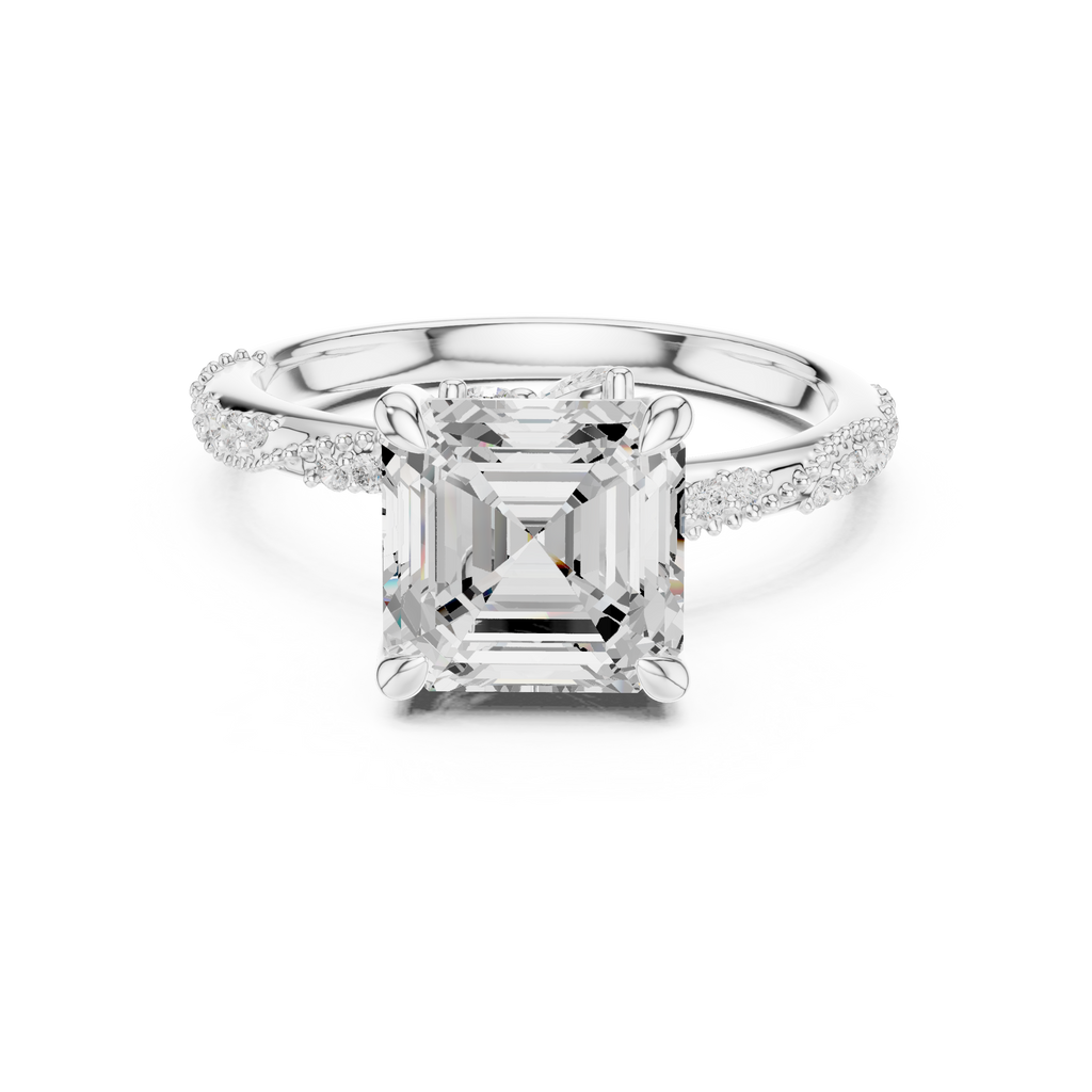 Asscher Cut Diamond Twisted Pavé Engagement Ring