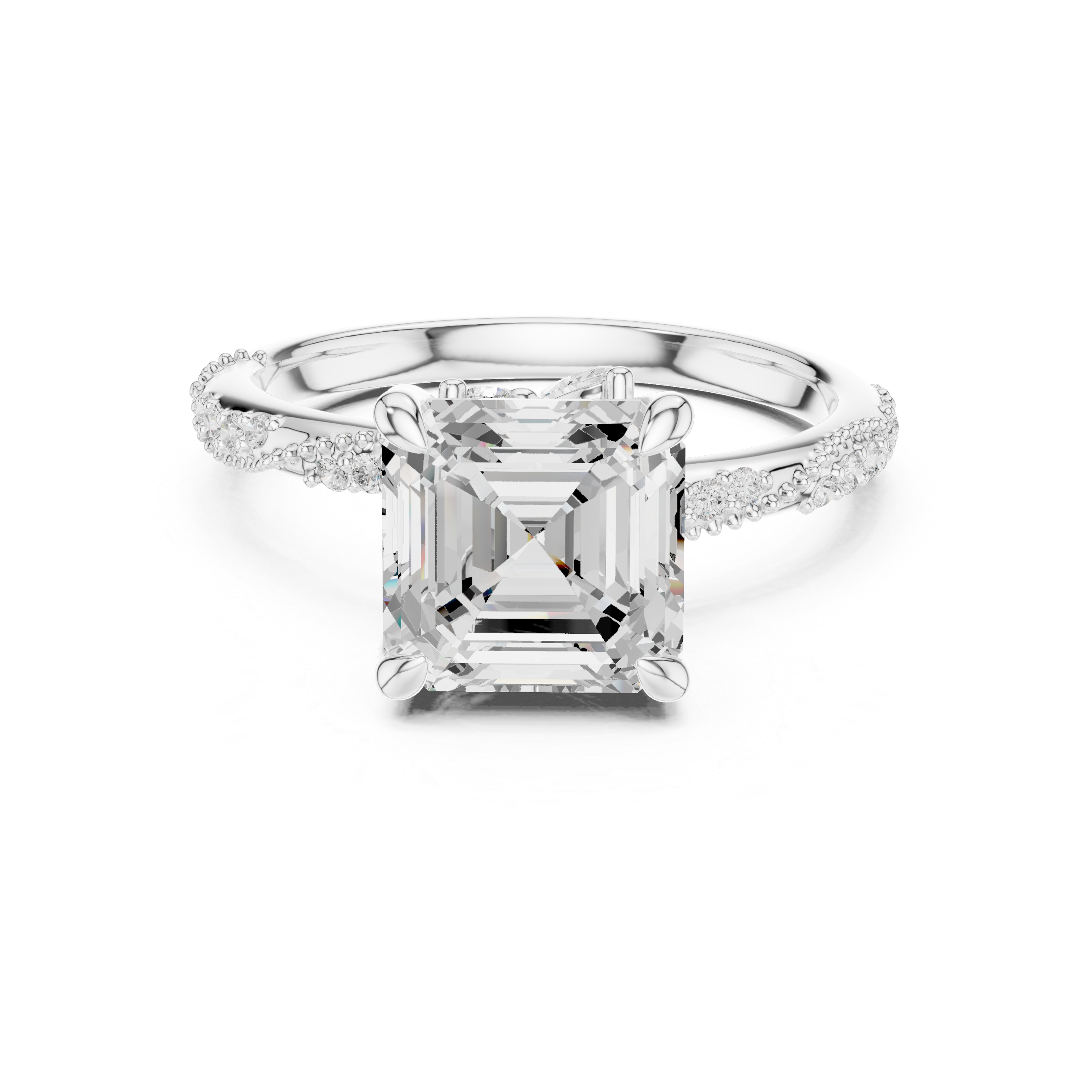 Asscher Cut Diamond Twisted Pavé Engagement Ring