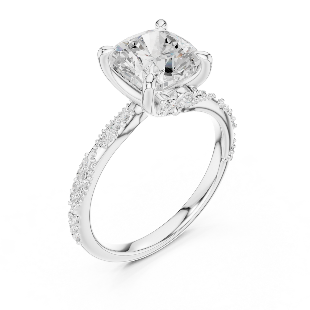 Cushion Cut Diamond Twisted Pavé Engagement Ring