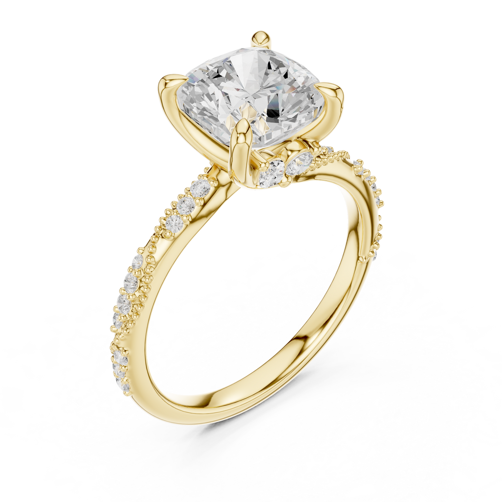 Cushion Cut Diamond Twisted Pavé Engagement Ring