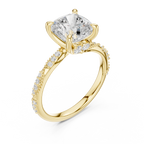 Cushion Cut Diamond Twisted Pavé Engagement Ring